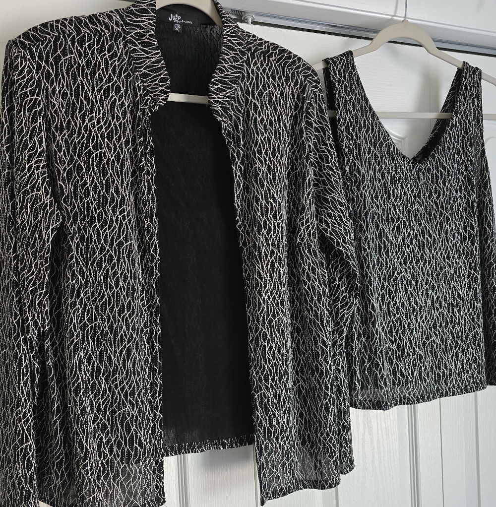 Jump Apparel JCPenny 2 PC Black/Silver Top & Cardigan Evening Wear Sz XL NEW TAG